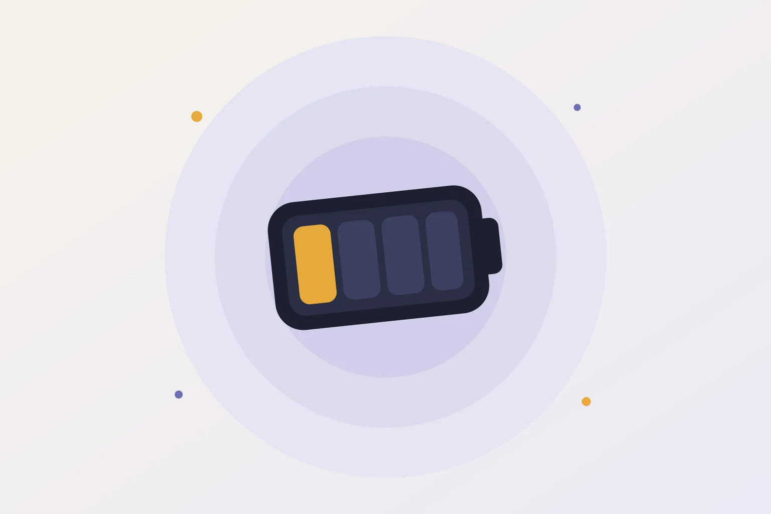 Une batterie presque vide, entourée de cercles de calme